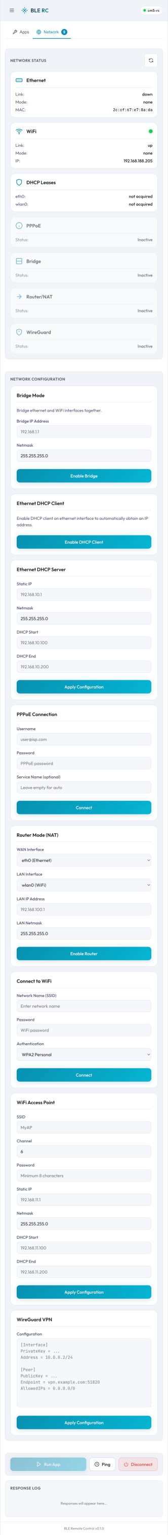 The Network config tab